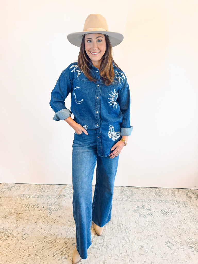 Rakaya Button Down Embroidered Top