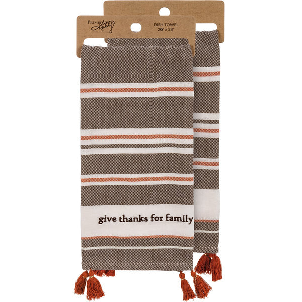 Give Thanks For Family Striped Kitchen Towel