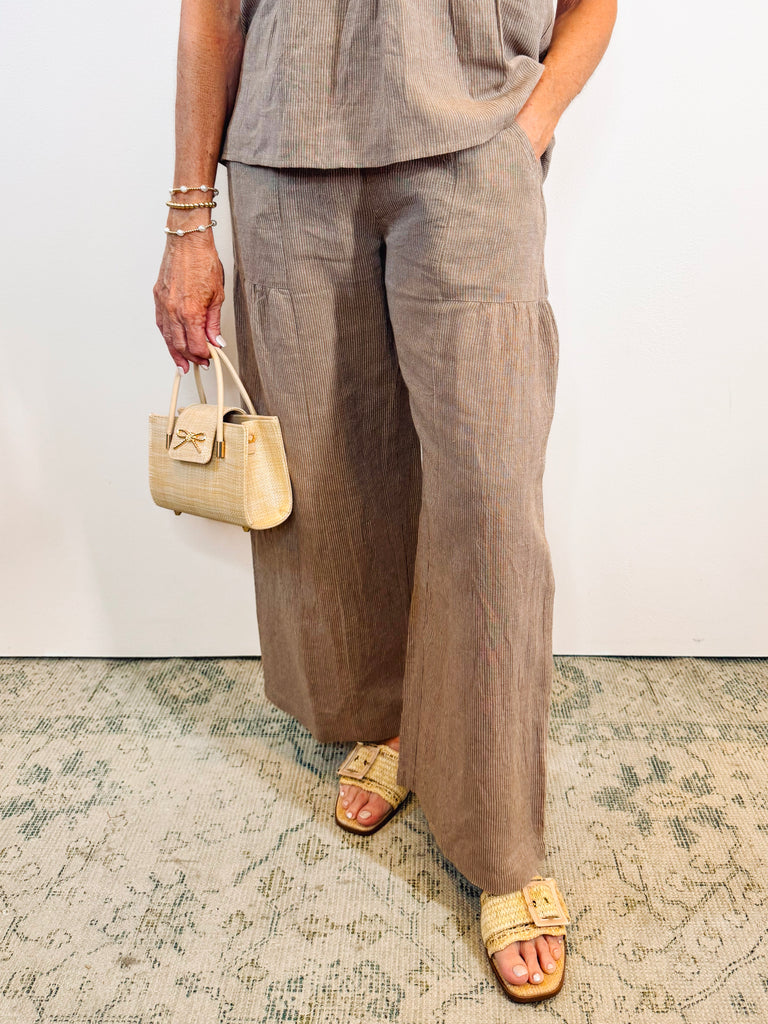 Brown Wide Legged Stripe Pant