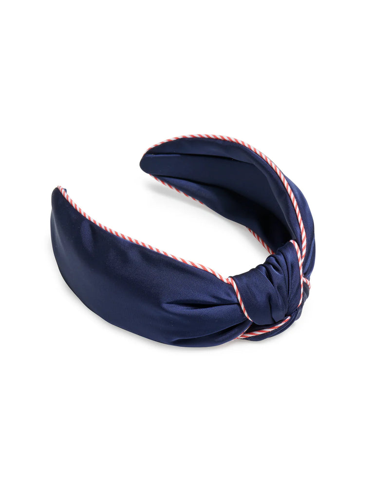 Stripe Trim Knotted Headband, Navy