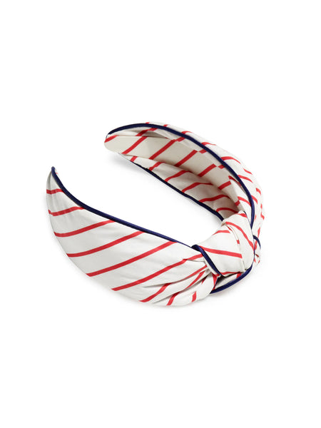 Wide Stripes Knotted Headband, White