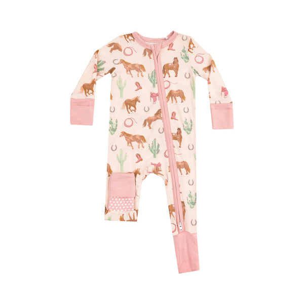 Pink Horses 2 Way Zipper Convertible Romper