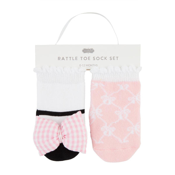 Pink Gingham Rattle Toe Socks