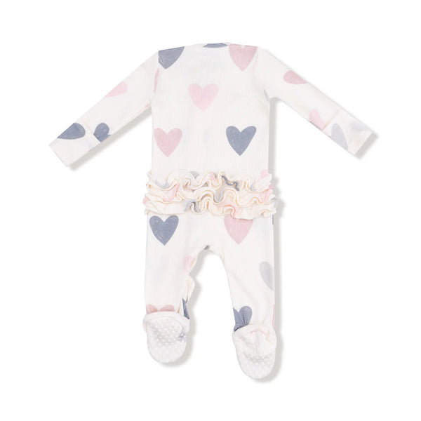 Hearts Modal Rib 2 Way Ruffle Zipper Footie Sleeper