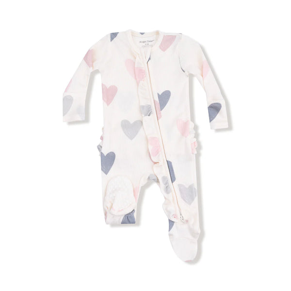 Hearts Modal Rib 2 Way Ruffle Zipper Footie Sleeper