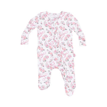 Ribbon & Flowers 2 Way Zipper Ruffle Footie Sleeper