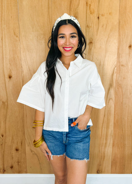 Abbey Pleated Button Down in White