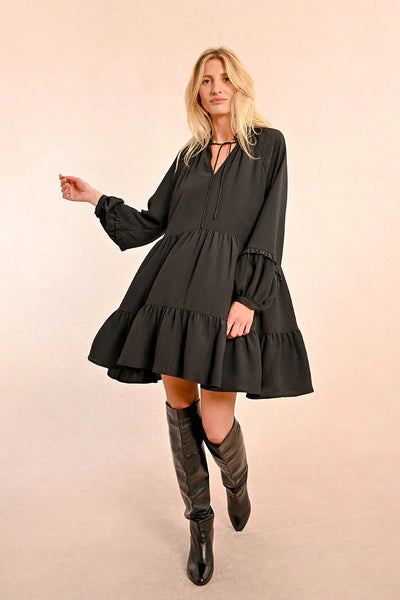 Multi Ruffle Dress in Black