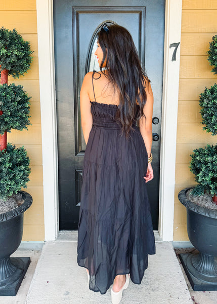 Black Spaghetti Midi Dress