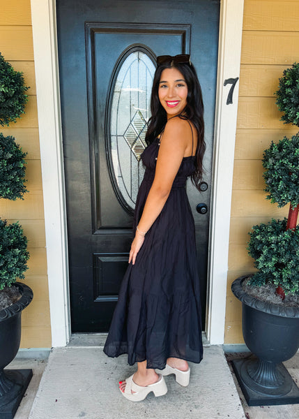 Black Spaghetti Midi Dress