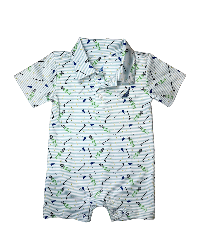Banks Performance Polo Romper in Dog Golf Print