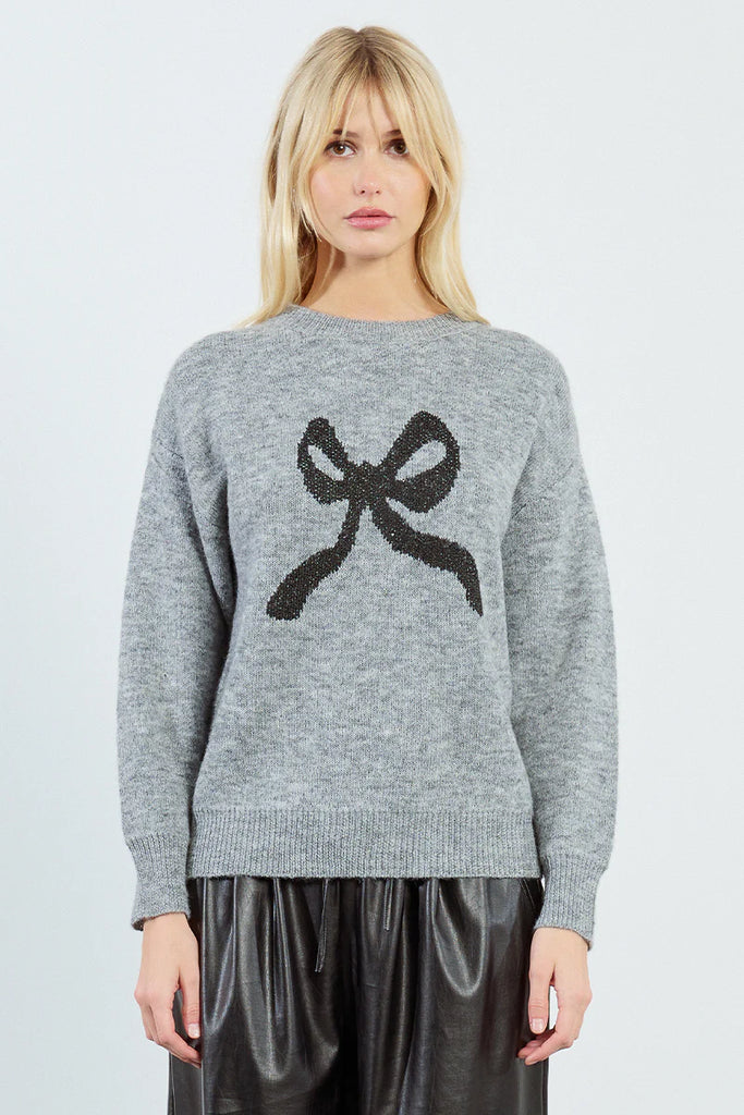 Remi Knitted Bow Sweater - Ash Grey