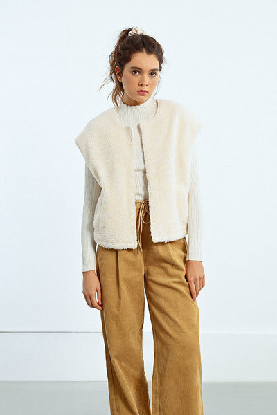 Off White Sleeveless Sherpa Jacket