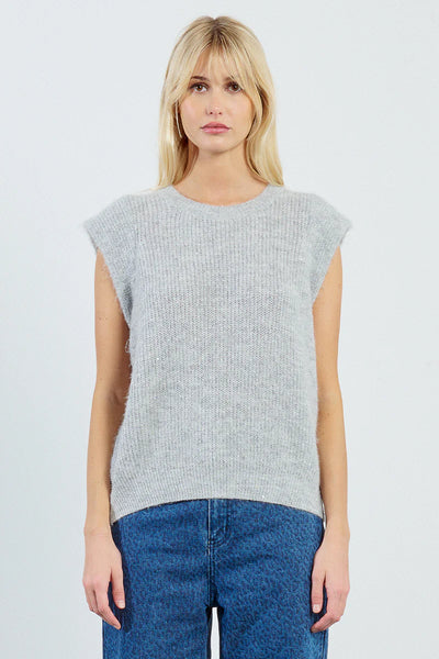 Knitted Sleeveless Sweater in Shimmering Light Grey