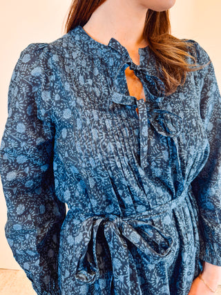 Pintuck Indira Dress in Stellar Blue Floral