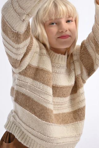 Off White & Beige Embossed Stripe Knitted Sweater