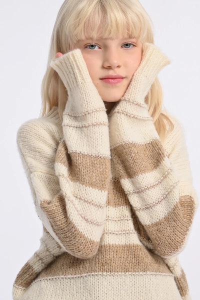 Off White & Beige Embossed Stripe Knitted Sweater