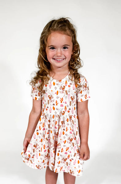 Saddle Up Cowgirl Print Short Sleeve Dress