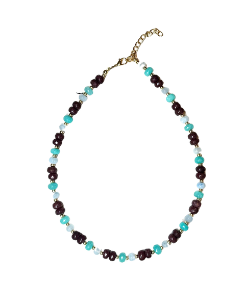 Brown/Blue, Gold Multi Colored Statement Necklace