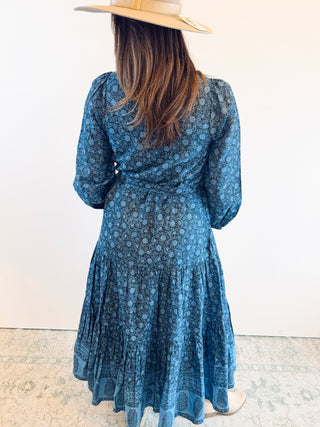 Pintuck Indira Dress in Stellar Blue Floral