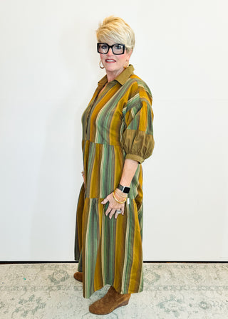 Green Variegated Striped Dress
