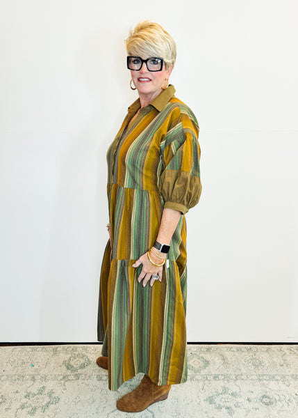 Green Variegated Striped Dress