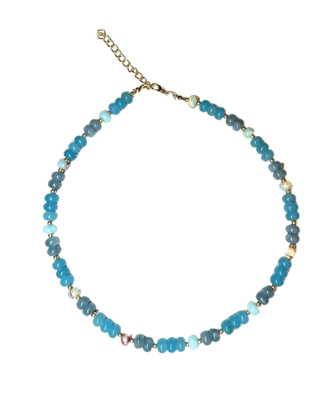 Blue Multi-Colored Necklace with Gold Accents