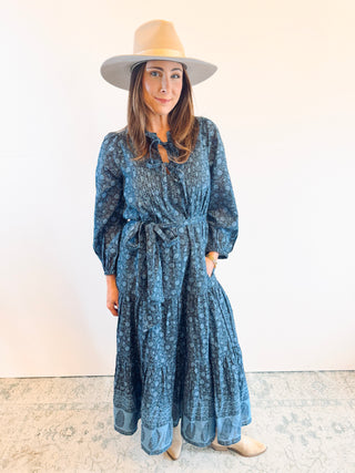 Pintuck Indira Dress in Stellar Blue Floral