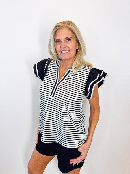 Striped Flutter Sleeve Top