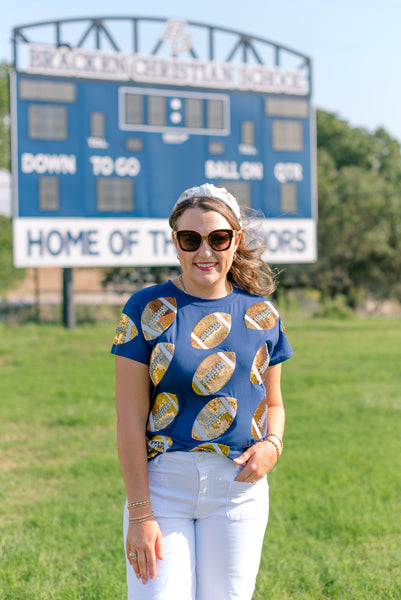 Navy & Gold Rhinestone Football Tee