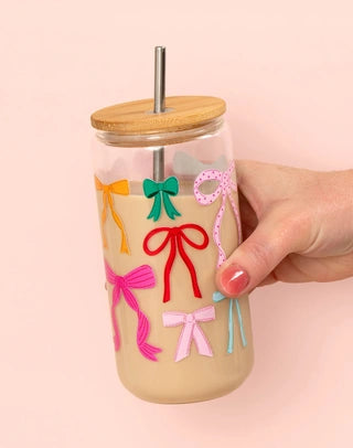 Bows Glass Can with Straw