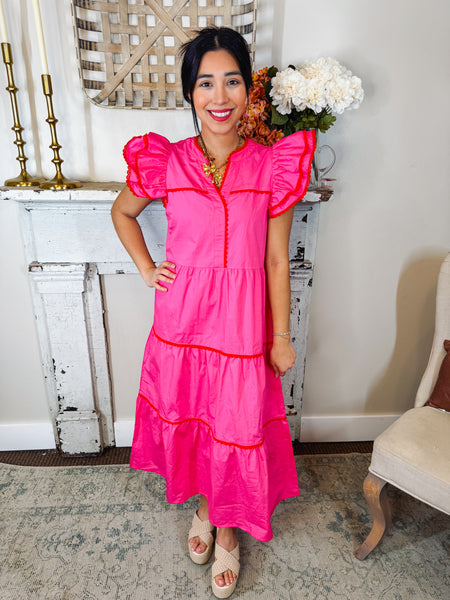 Pink Ric Rac Midi Dress