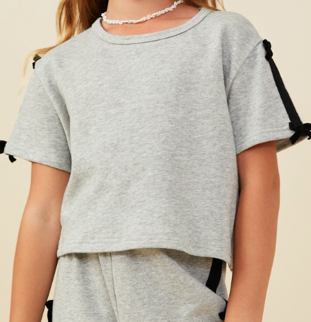 2 Pc Heather Gray with Black Trim SS Sweatshirt & Pants Set