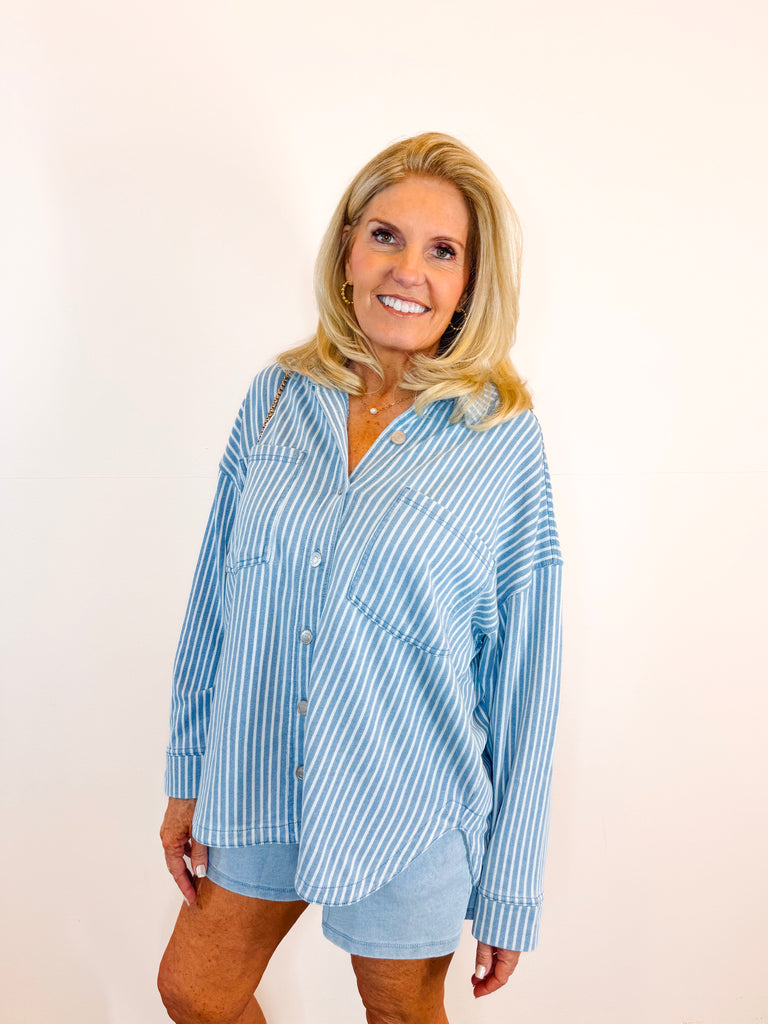 All Day Knit Stripe Jacket in Santorini Indigo