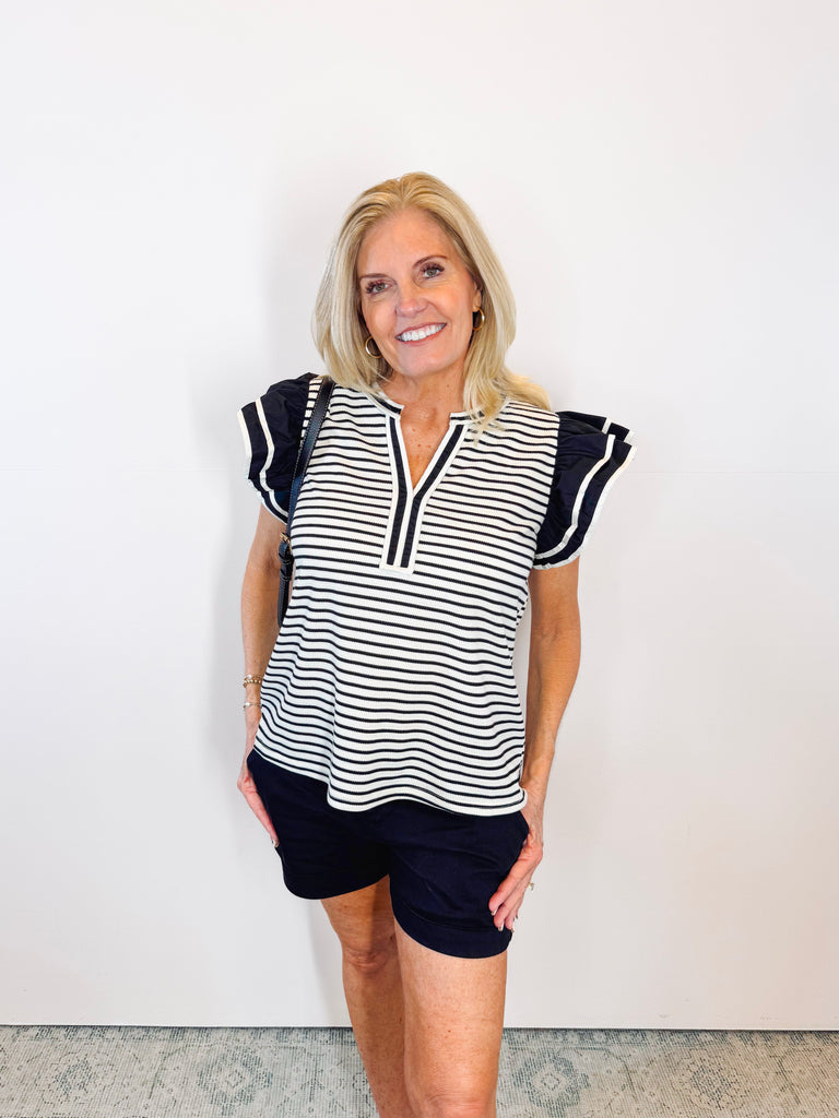 Striped Flutter Sleeve Top