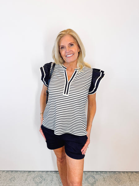 Striped Flutter Sleeve Top