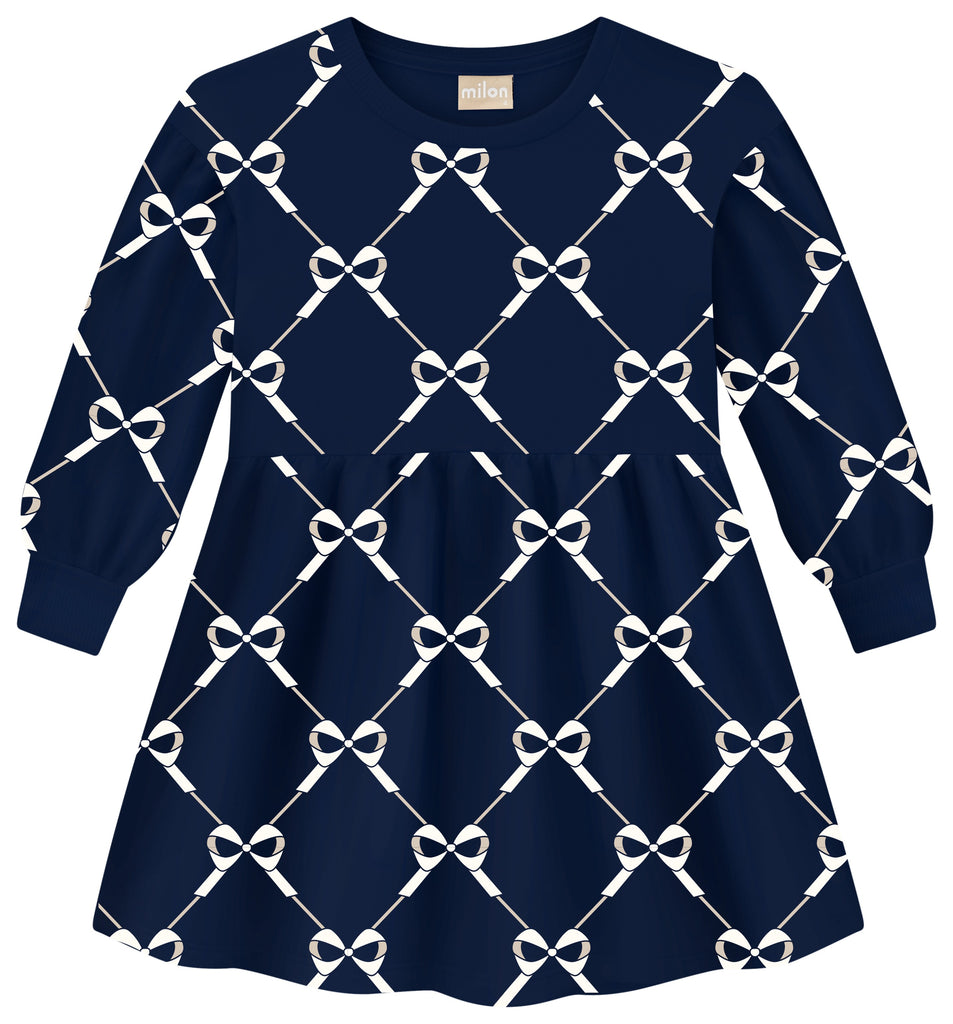 Girls Navy Blue Bow Dress