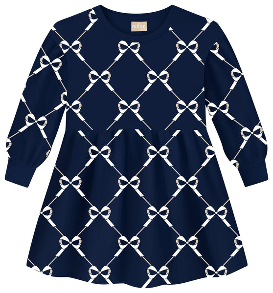 Girls Navy Blue Bow Dress