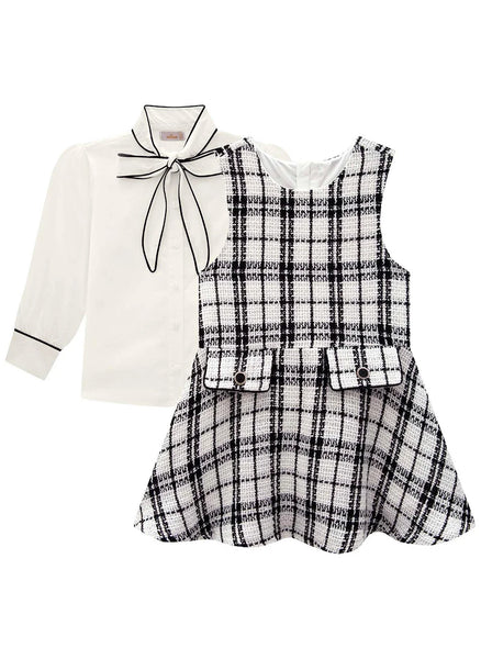Black & White Woven Dress with Blouse