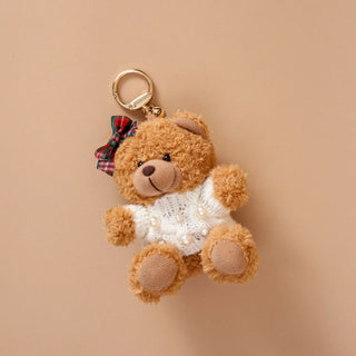 Teddy Bear Bag Charm - Pearls & Plaid