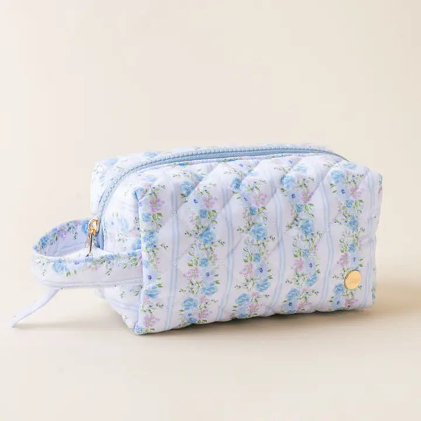 Essentials Quilted Cosmetic Pouch-Petal Parade Blue