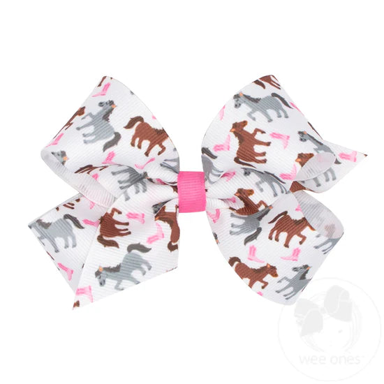 Medium Farm Print Grosgrain Hair Bow- Assorted Prints