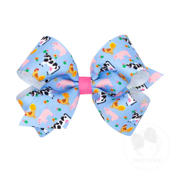 Medium Farm Print Grosgrain Hair Bow- Assorted Prints