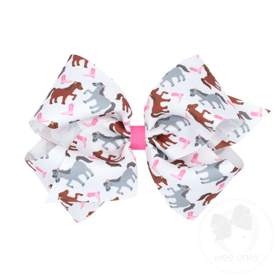 King Grosgrain Farm Print Bow- Assorted Styles