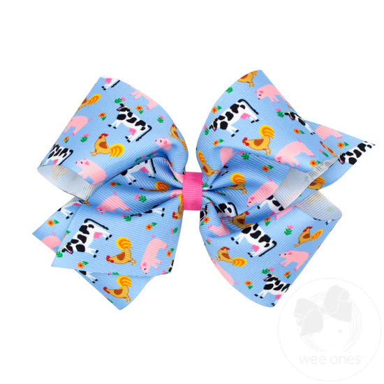 King Grosgrain Farm Print Bow- Assorted Styles