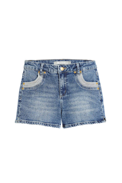 Dual Toned Denim Shorts with Bow Pockets