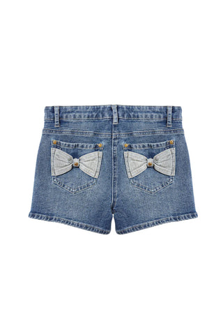Dual Toned Denim Shorts with Bow Pockets