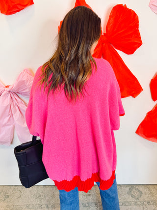 Bringham Reversible Poncho in Red/Pink
