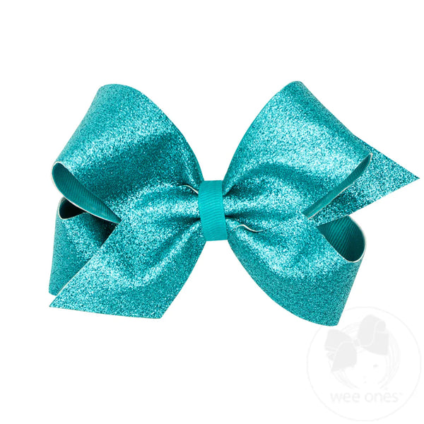Medium Glitter & Grosgrain Overlay Bow (Assorted Colors)