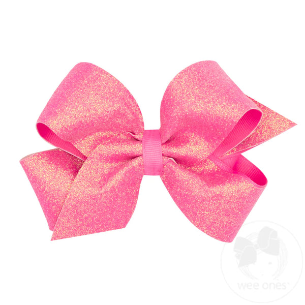 Medium Glitter & Grosgrain Overlay Bow (Assorted Colors)